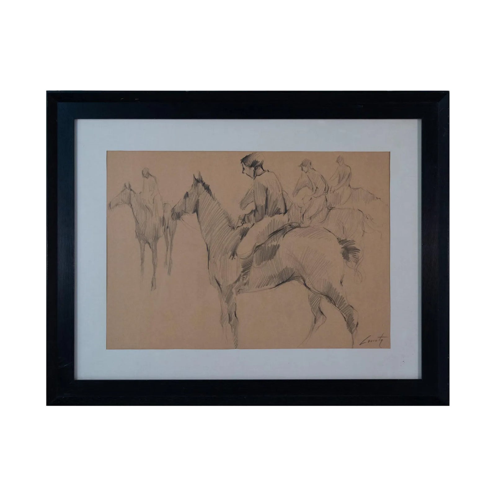 At the Races, 20th Century, Graphite Drawing | Chairish