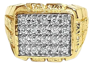 Diamond Cluster Ring with Brick Patterned Band 1.00cttw 14k Yellow Gold, Size 3