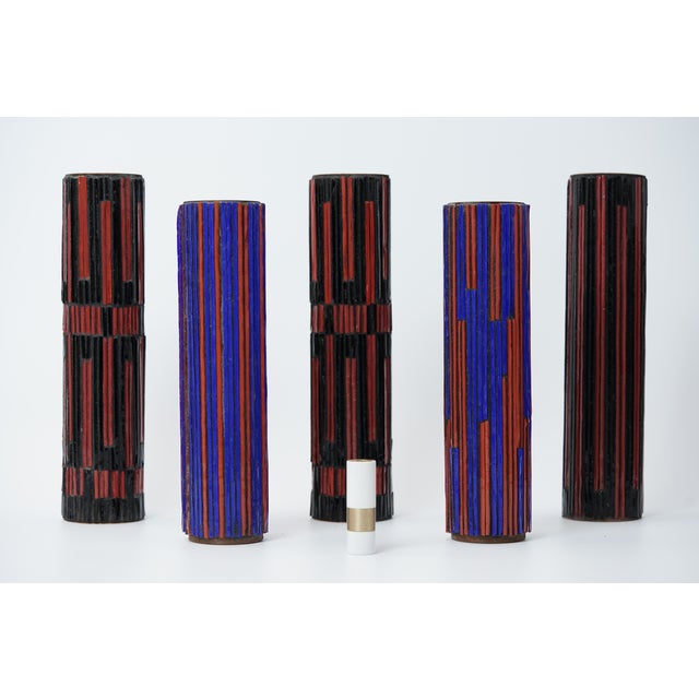 Purple Mid-Century Modern Red Mosaic Pottery Vase from Ritter, 1960s, Set of 5 For Sale - Image 8 of 14