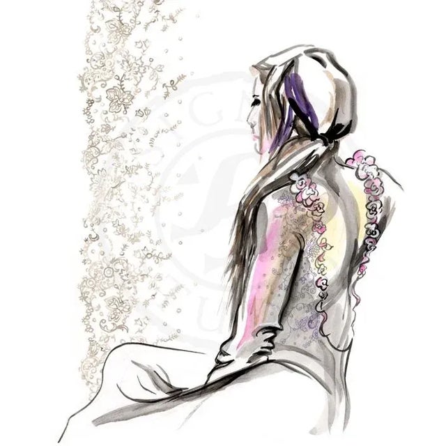 "Lace," Original Watercolor Fashion Sketch by Kathleen Ney For Sale