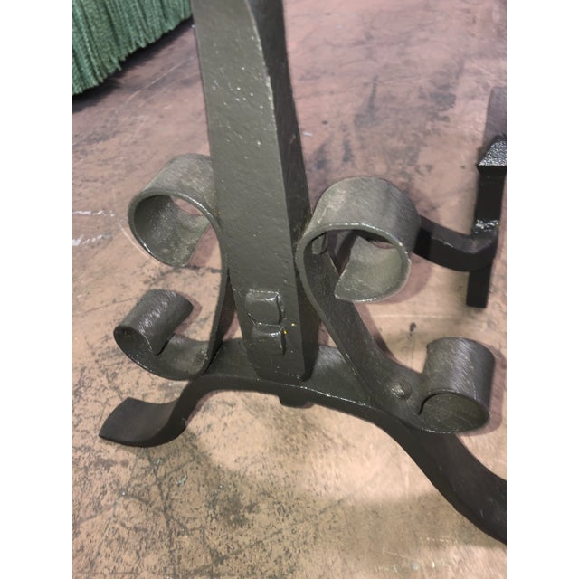 Late 20th Century Wrought Iron Fireplace Andirons - a Pair For Sale - Image 4 of 7