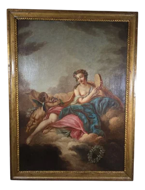 Circle of François Boucher, Venus and Cupid, 18th Century, Oil on Canvas, Framed
