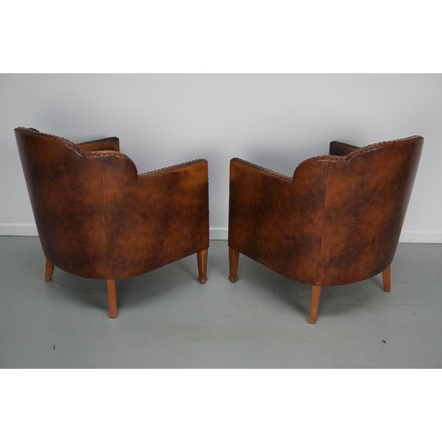 Vintage Dutch Cognac Colored Leather Club Chairs, 1970s, Set of 2 For Sale - Image 10 of 18
