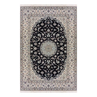 Hand-Knotted Wool and Silk Nain Rug For Sale