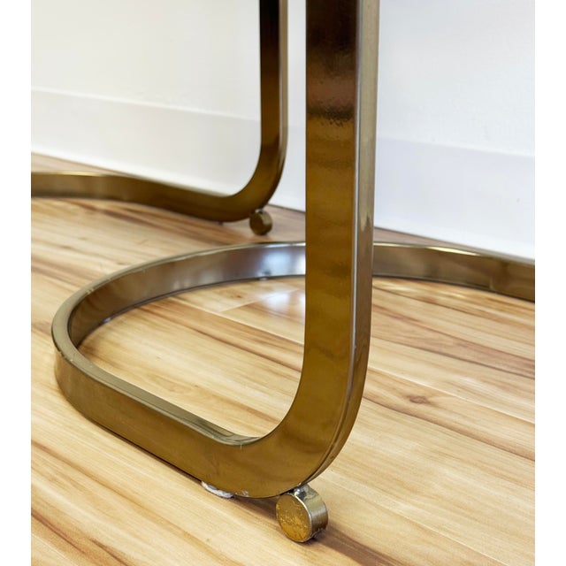 Vintage Brass Cantilever Bar Stools Attr to Milo Baughman, a Pair For Sale - Image 10 of 11