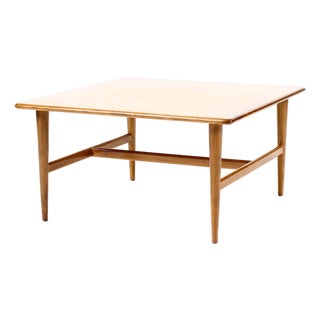 1960s Danish Modern Mid Century Square Walnut Coffee Table — Cross Stretcher Base For Sale