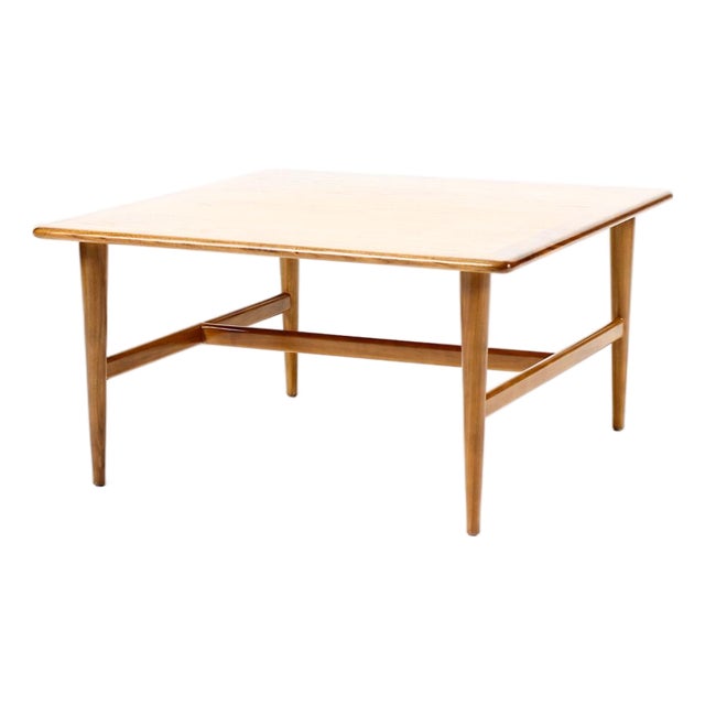 1960s Danish Modern Mid Century Square Walnut Coffee Table — Cross Stretcher Base For Sale