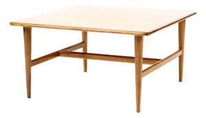 1960s Danish Modern Mid Century Square Walnut Coffee Table — Cross Stretcher Base
