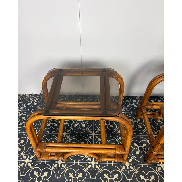 Mid-Century Modern Italian Bamboo and Rattan Side Tables with Smoked Glass, 1950s, Set of 2 For Sale - Image 9 of 18