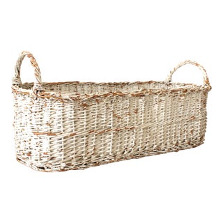 26" Extr Lrg. Rustic Distressed Woven Basket/White For Sale