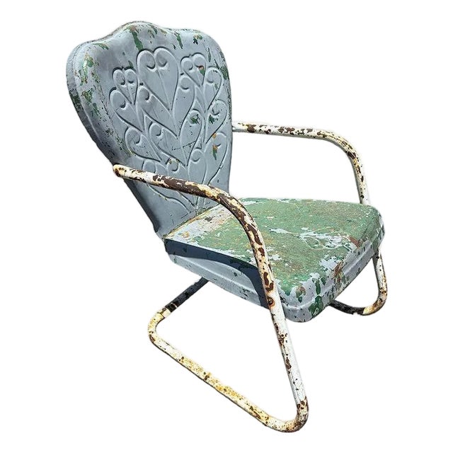 Mid-Century Steel Scrolling Springer Patio Outdoor Lounge Chair For Sale