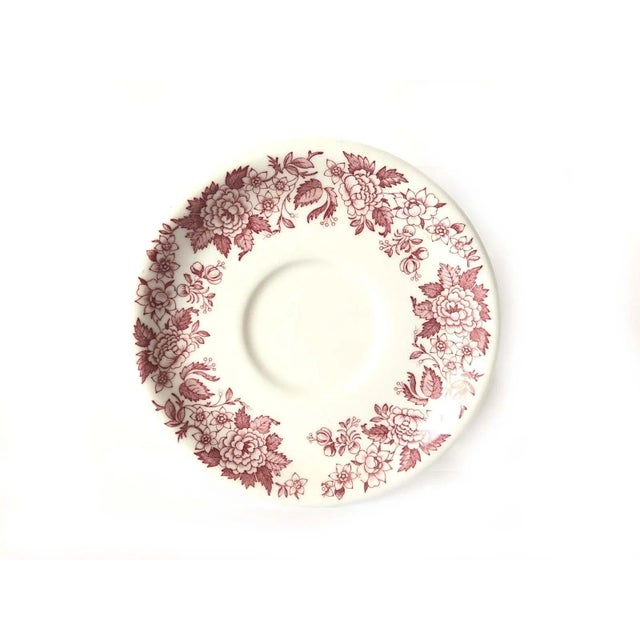 Ceramic Vintage Jackson China Restaurant Ware Red Flower Teacup Coffee Cup Saucer Set- 2 Pc For Sale - Image 7 of 10