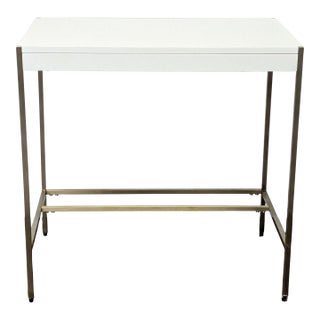 West Elm Zane Modern White Compact Desk With Brass Metal Frame For Sale