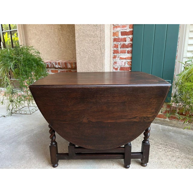Antique English Drop Leaf Sofa Kitchen Table Barley Twist Tiger Oak Gate Leg For Sale - Image 13 of 18