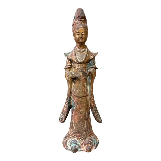 Chinese Gilt Bronze Figure, Possibly Daoist, 19th Century or Earlier, 16" Tall For Sale