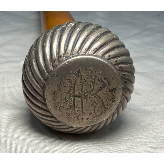 Wood Antique 19th Century Monogrammed Sterling Silver Malacca Wood Walking Stick Cane For Sale - Image 7 of 11