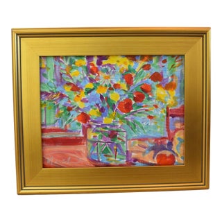 Impressionist Floral Bouquet Still Life Painting Including the Antiqued Gold Wood Frame For Sale