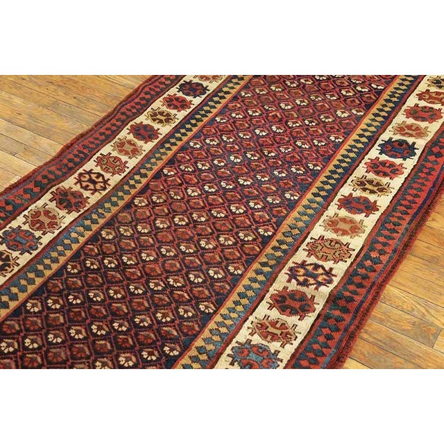 1890s Red Diamond Tribal Antique Persian Kurdish Rug 3'6" X 9'5" Handknotted Wool Carpet For Sale - Image 4 of 6