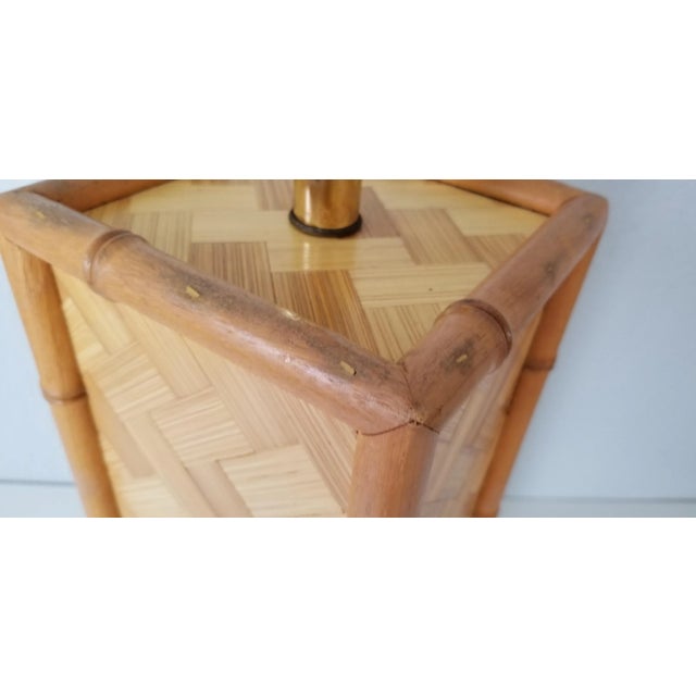 Wood Vintage Faux Bamboo and Woven Rattan Table Lamp For Sale - Image 7 of 10
