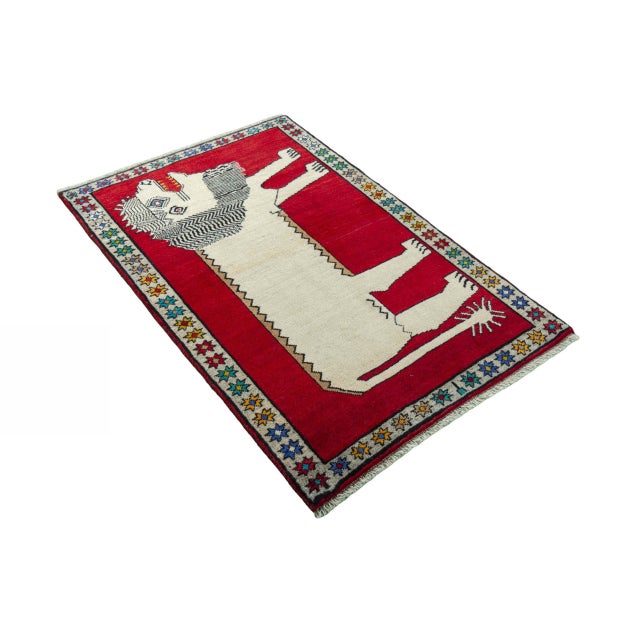 Mid-Century Modern Hand-Knotted Gabbeh Nomad Rug with Lion Motif For Sale - Image 3 of 11
