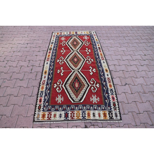 1990s Tribal Red Ikat Handmade Rug For Sale - Image 12 of 12