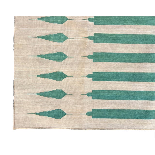 Handwoven Cotton Area Rug, Vegetable Dyed Yellow and Green Striped Dhurrie - 8'x10' For Sale - Image 10 of 10