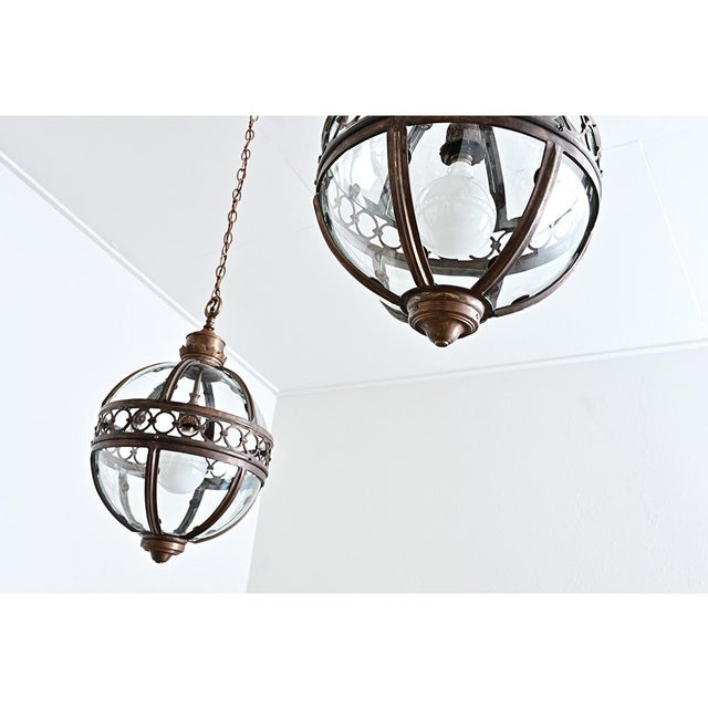 English English Pair of 20th Century Glass Globe Lanterns For Sale - Image 3 of 12
