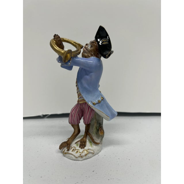 Blue 19th Century Meissen Monkey Band French Horn Player Member Figurine For Sale - Image 8 of 10