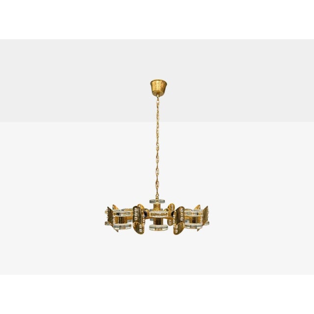 Mid-Century Modern Orrefors, Scandinavian Modern, Brass, Glass, Chandelier, Sweden, 1960s For Sale - Image 3 of 10