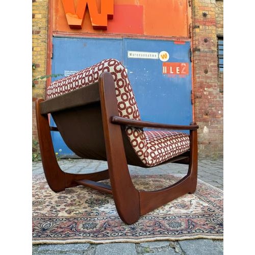 Mahogany Lounge Chair with Reddish-Brown Circular Pattern For Sale - Image 3 of 11