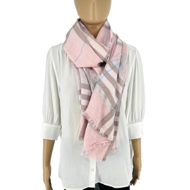 Burberry Pink Plaid 100% Cashmere Scarf