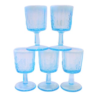 Vintage Opaline Tiffany Blue Wine Glasses - Set of 5 For Sale