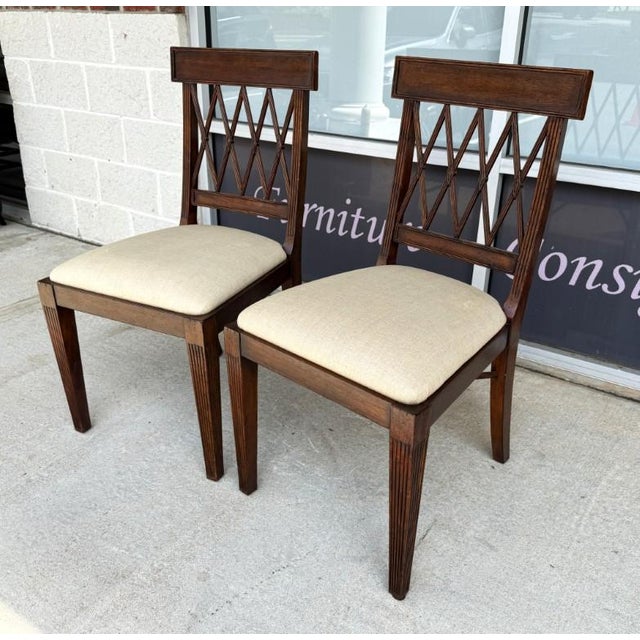 Wood Pair of Jonathan Charles Regency Style Lattice Back Side Chairs For Sale - Image 7 of 14