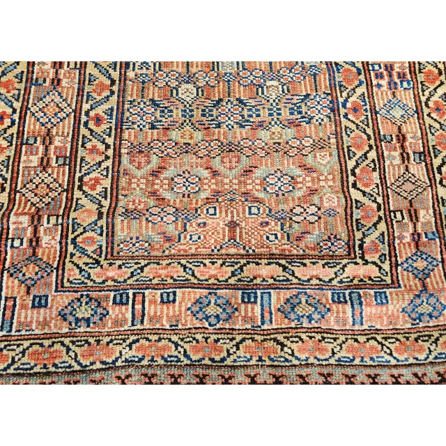 19th Century Antique Serab Camel Hair Runner Rug, Hand-Knotted Wool, Allover Geometric Pattern, Red & Green, 3x12 For Sale - Image 5 of 18