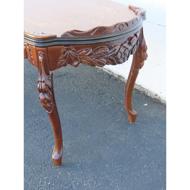Brown French Hand Carved Inlay Coffee Table 6922 For Sale - Image 8 of 17