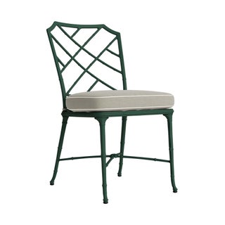 Brown Jordan Calcutta Side Chair in Forest Green with Forest Green and Sea Salt Welt Cushions For Sale