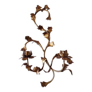 1960s Hollywood Regency Mid Century Modern Gold Double Armed Wall Sconce Candleholder For Sale