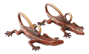 Red Brass Curled Tail Lizard Handles - a Pair