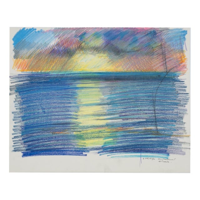 Camille HILAIRE: Evening by the Sea, Signed and dedicated pastel For Sale
