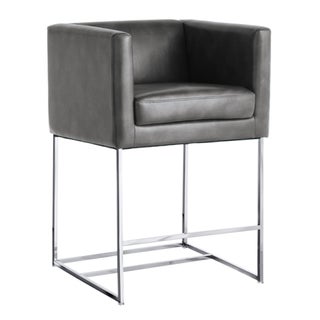 Gray Leather Cube Counter Height Stool For Sale