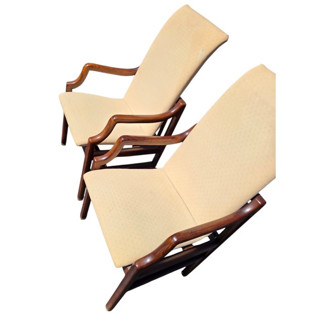 Beautiful Henredon chairs. Wood is in great condition. original fabric has some ware. Please see photos as they are...