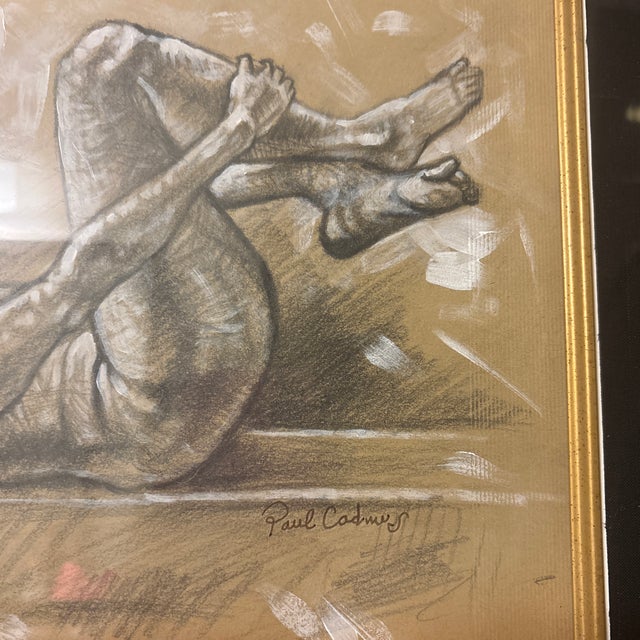 Contemporary Vintage Paul Cadmus Mixed Media Charcoal and Paint in Gilt Frame For Sale - Image 3 of 9