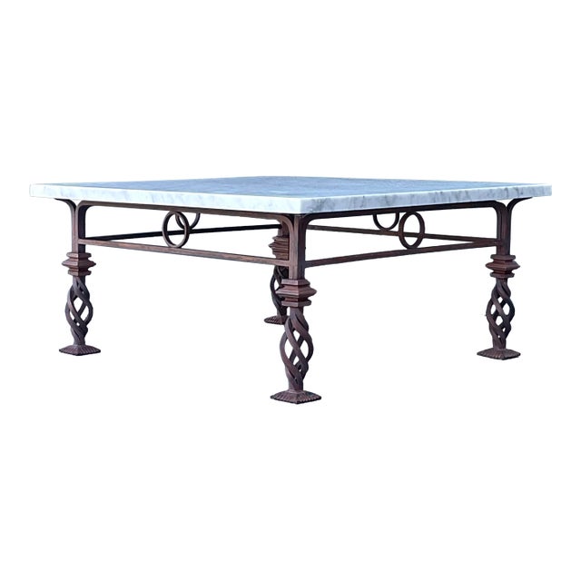 Vintage Patinated Wrought Iron Marble Coffee Table For Sale