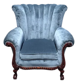 Vintage Tufted Wingback Lounge Chair With Carved Mahogany Frame