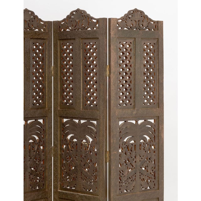 Brass Syrian Palm Tree Motif Four Panel Brass Clad Screen For Sale - Image 8 of 10