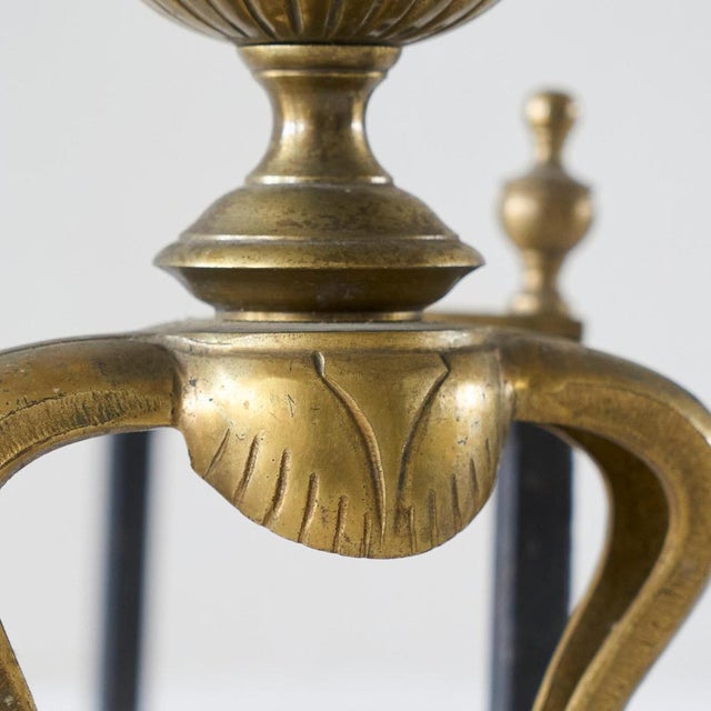 Large Neoclassical Andirons in Patinated Brass, 1920s, Set of 2 For Sale - Image 3 of 9