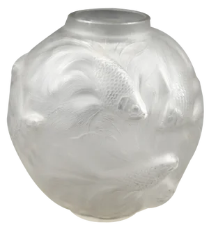 Formose Vase in Blown-Pressed White Glass with Opalescent Patina by Rene Lalique, 1927