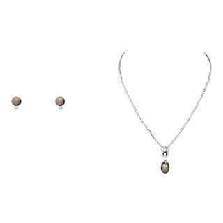 Tahitian Pearl, Diamond, and 14k White Gold Jewelry Set For Sale