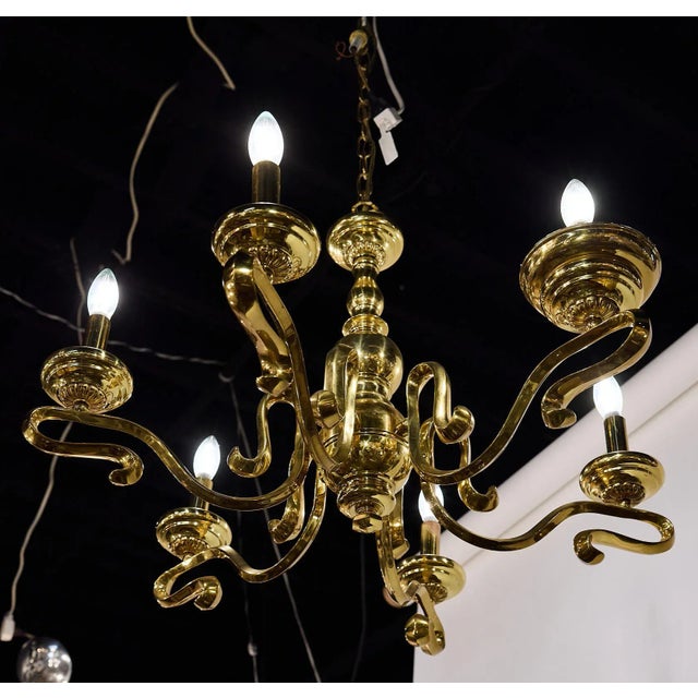 Brass Spanish Mid-Century Brass Six Arm Chandelier For Sale - Image 8 of 12