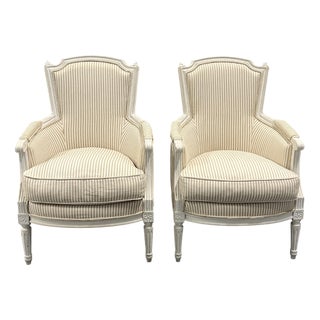 Set of Striped Lounge Chairs For Sale